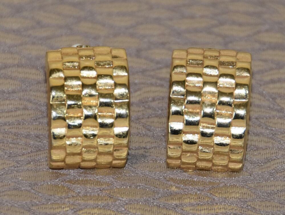 VINTAGE GIVENCHY DESIGNER GOLD TONE CLIP-ON EARRINGS SIGNED